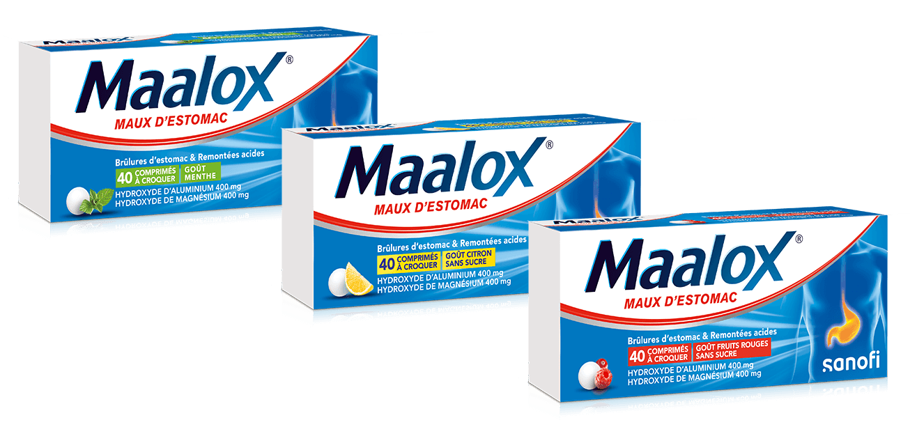 Maalox® Maux d'estomac comprimés goût citron, menthe et fruits rouges